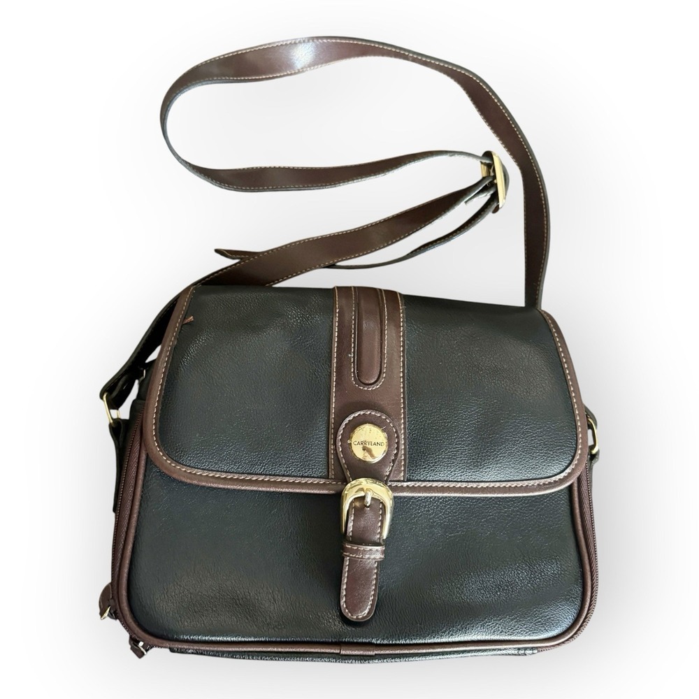 Vintage Carryland Two-Tone Crossbody Purse Black & Brown Saddle Bag Old Money